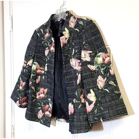 Black Label Chicos Size 00 XS Floral Jacket Lined Bird Multicolor - Picture 13 of 16